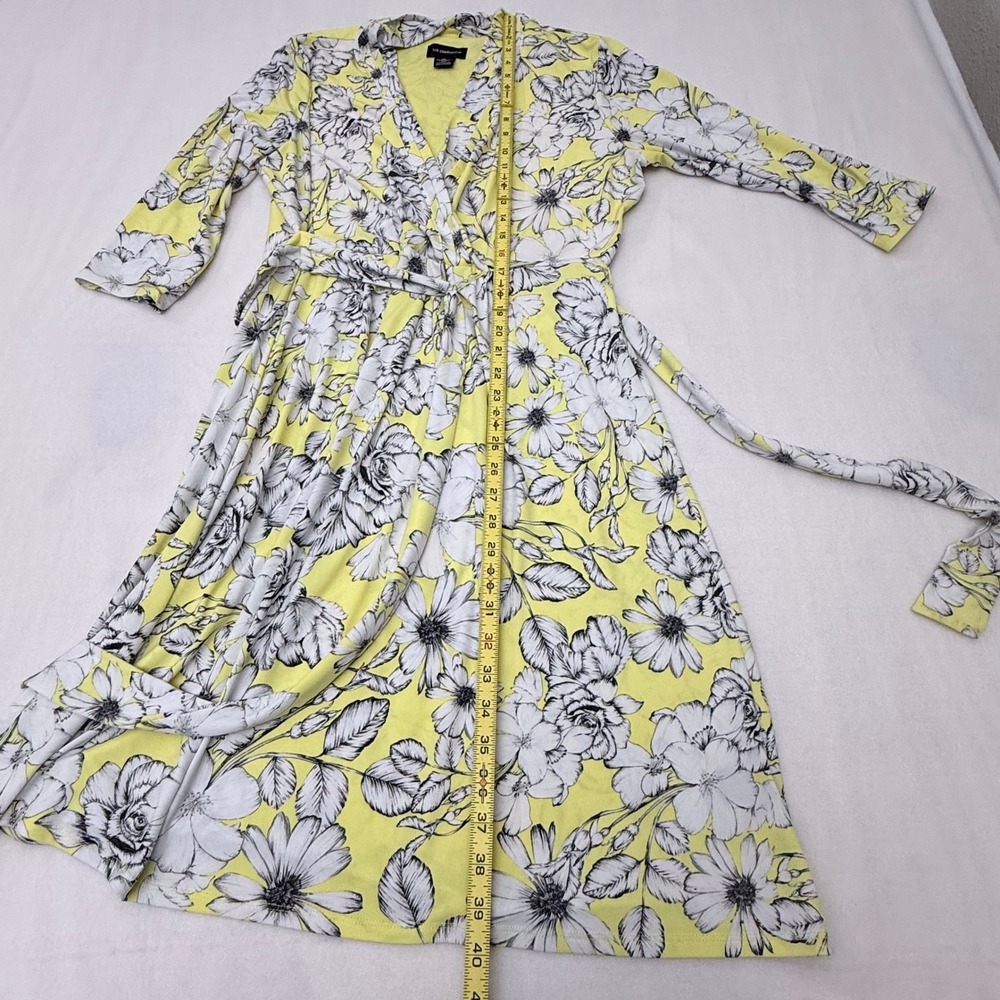 Liz Claiborne Yellow Floral Faux Wrap Dress XL Jersey Knit Midi - Picture 6 of 6